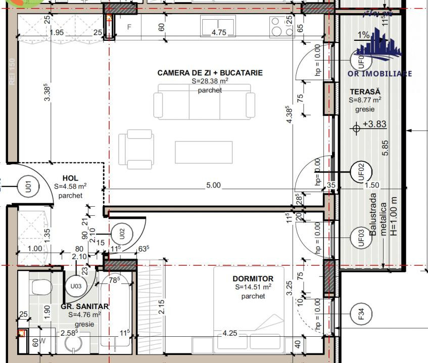 Apartament 2 camere | 52,23 mp + balcon 8,77 mp | Garaj subteran inclus | Centru